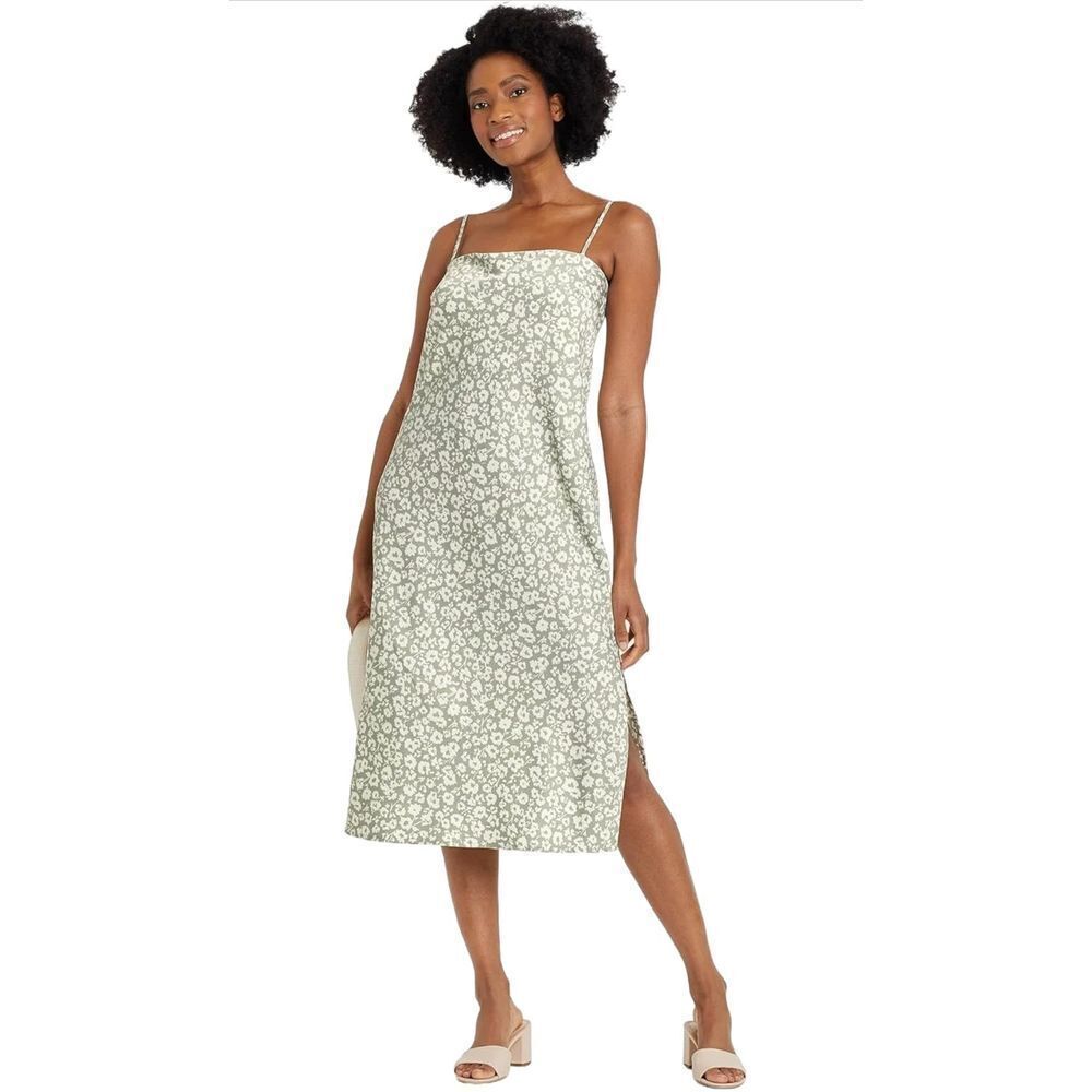 A New Day Green/White Floral Apron Slip Dress, Medium‎